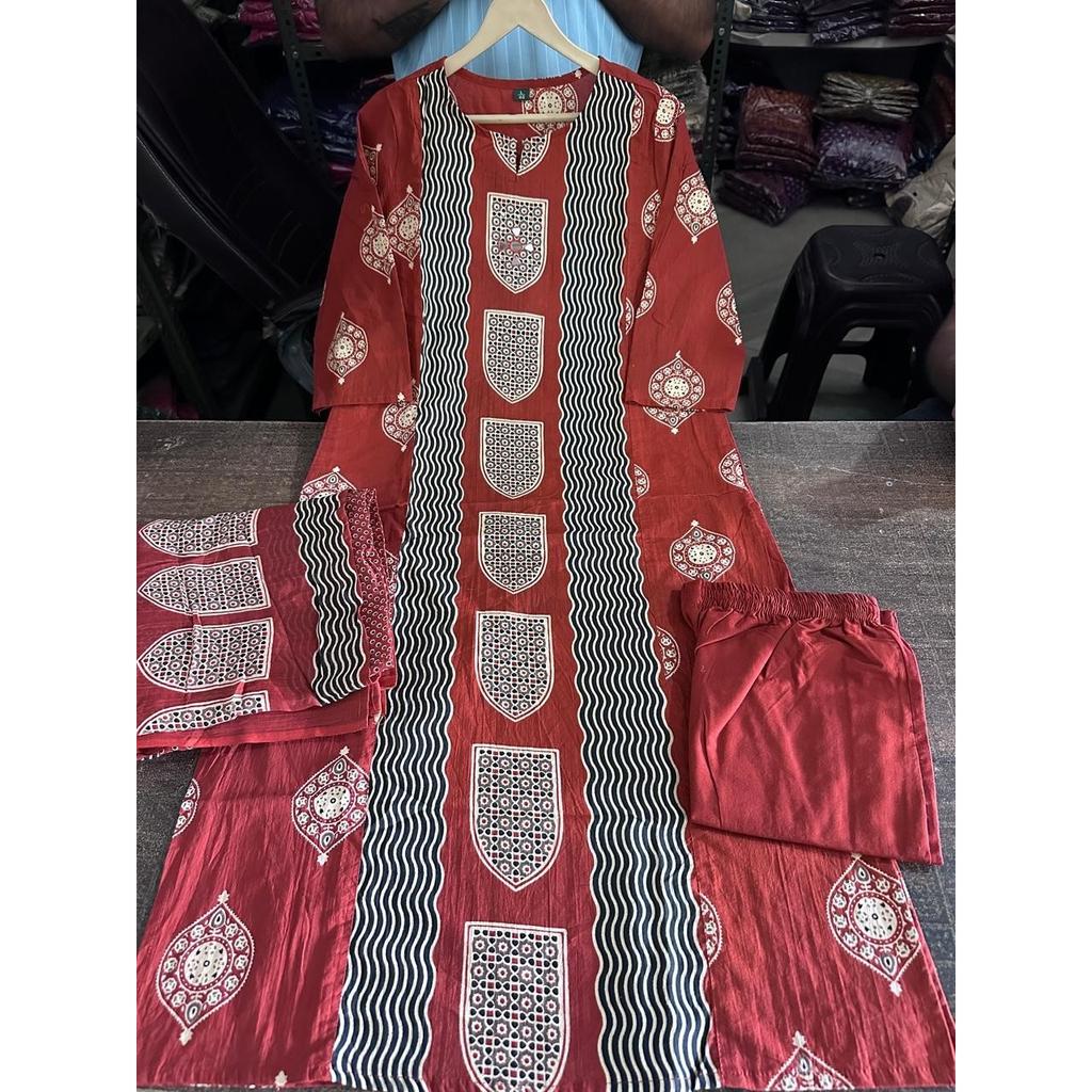 Schwerer Baumwoll-Pakistanischer Salwar-Anzug Kurti Indisches Damen-Kurta-Hosen-Dupatta-Set