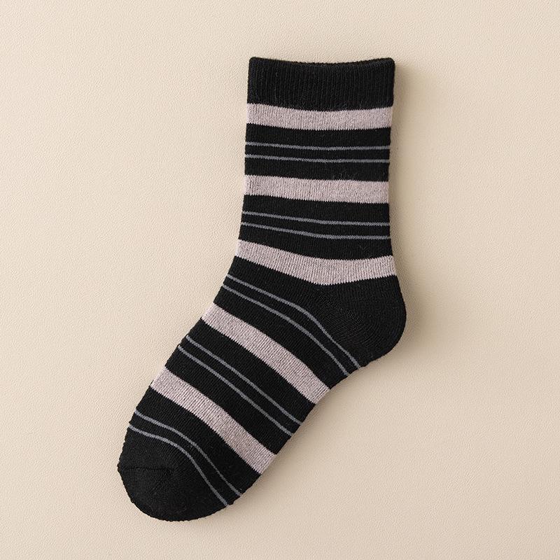 Women's Striped Terry Socks - Extra Thick, Warm, and Soft Mid-Calf Socks for Autumn and Winter