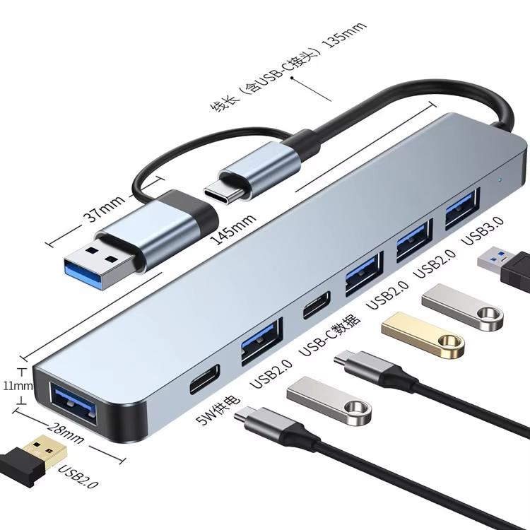 8-in-1 USB 3.0 Multiport Hub with TYPE-C Dock Supports TF/PD Reading 3.5mm Audio Interface USB 3.5 Audio Dock for Computers