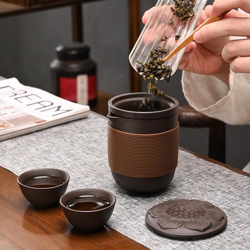 Purple Sand One Pot Four Cups Portable Tea Set Travel Tea Set Outdoor Car Express Cup Travel Tea Cup
