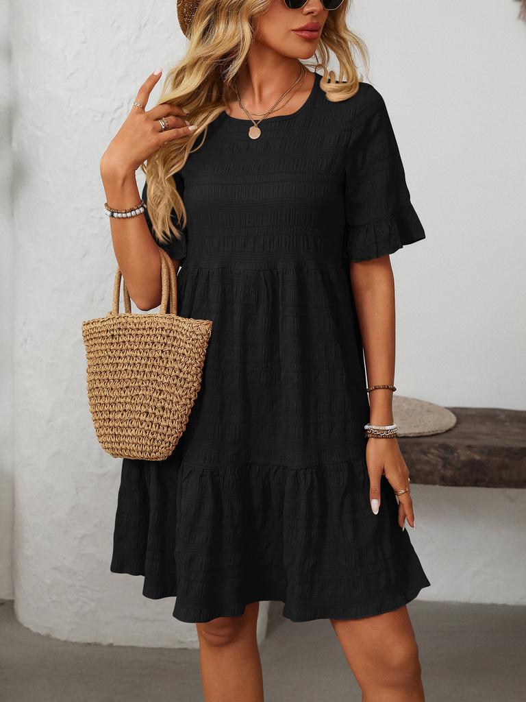 2025 New Women's Loose Casual Short Sleeve Flowy Summer Dress, Lightweight Breathable A-Line Tunic Dress with Pockets