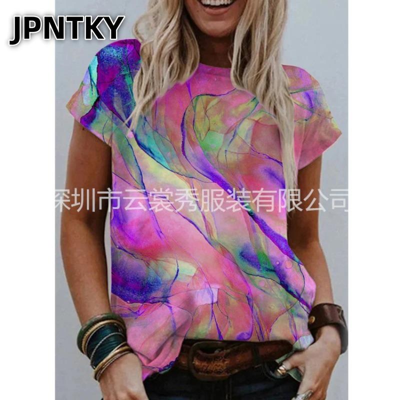 JPNTKY Damen Mode Lässig Kurzarm Rundhals Blusen & Hemden