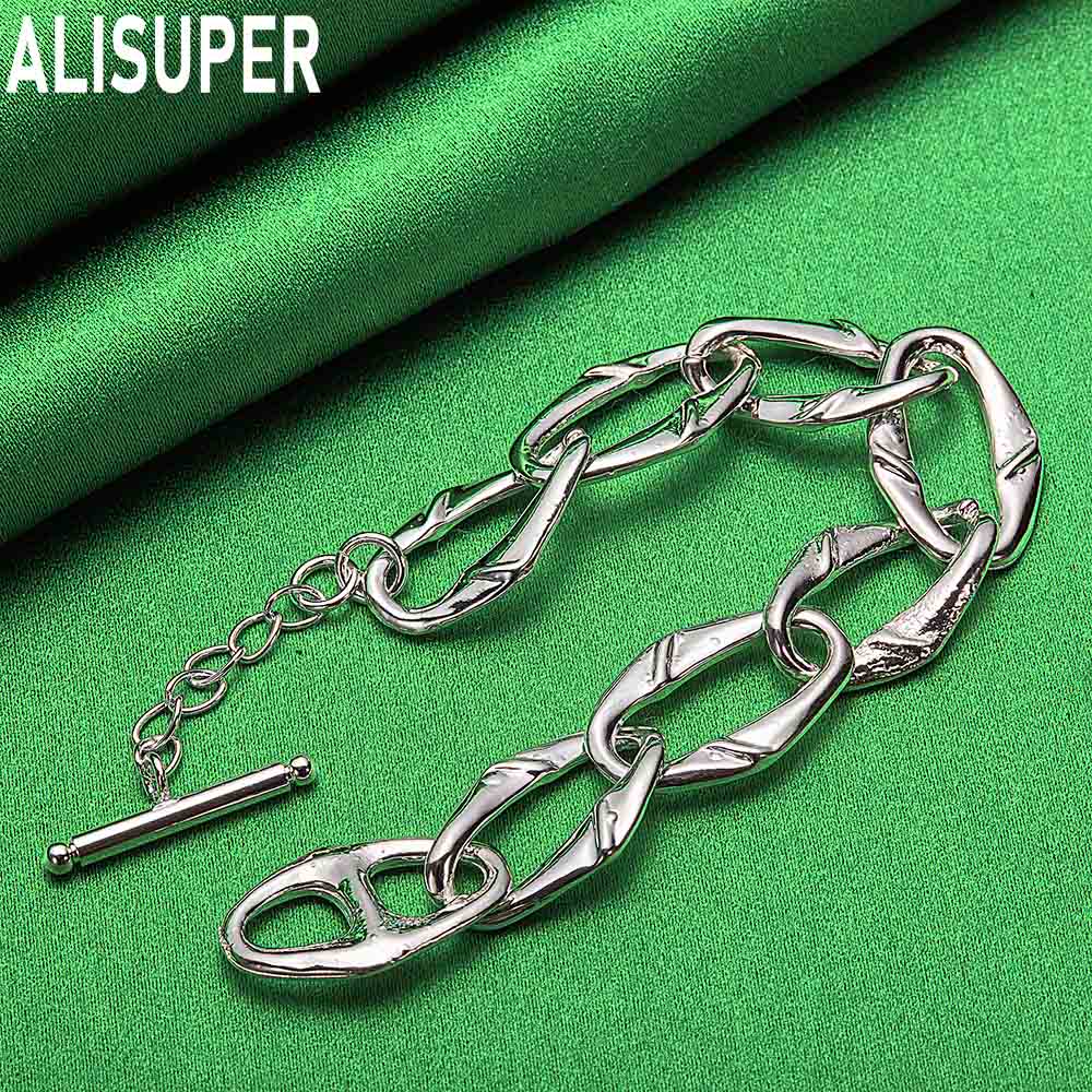 925 Sterling Silver Simple Interlocking Side Chain Bracelet Gift Jewelry