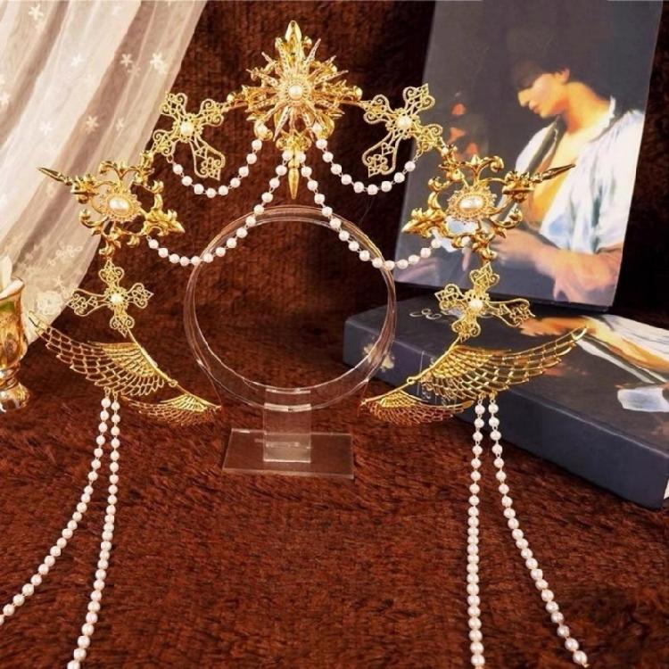 Heiligenscheine Kronen Marien Göttinnen Stirnband Göttinnen Kopfschmuck Kopfschmuck Tiaras Kronen Halloween Cosplay Hochzeitskostüm