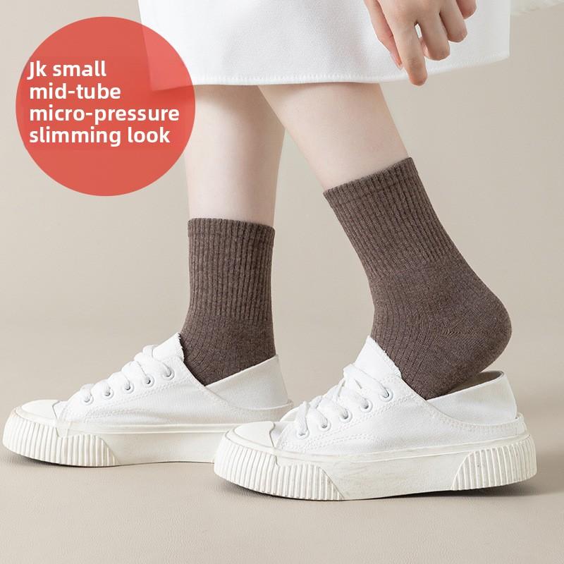 5 Pairs of Girls Spring and Autumn Pure Color Anti Pilling Boneless High Rubber Tube Socks