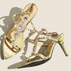 Fashion Luxury Rhinestone Women Sandals Fashion Pointed Toe Open Toe Chain Buckle Roman Shoes High Quality Elegant Thin Heel Dress Shoes