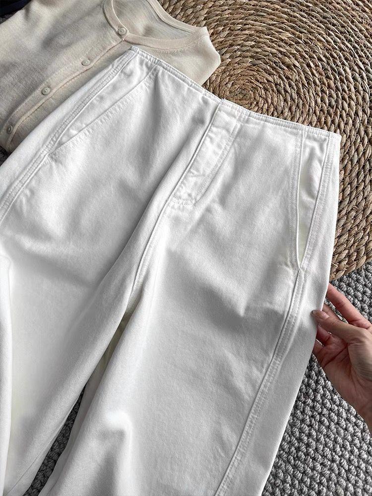 Treasure God Pants: Women’s Slimming High Waist Cocoon Jeans, 100% Imported Cotton, Nine-Tenth Length, Perfect for Early Autumn.