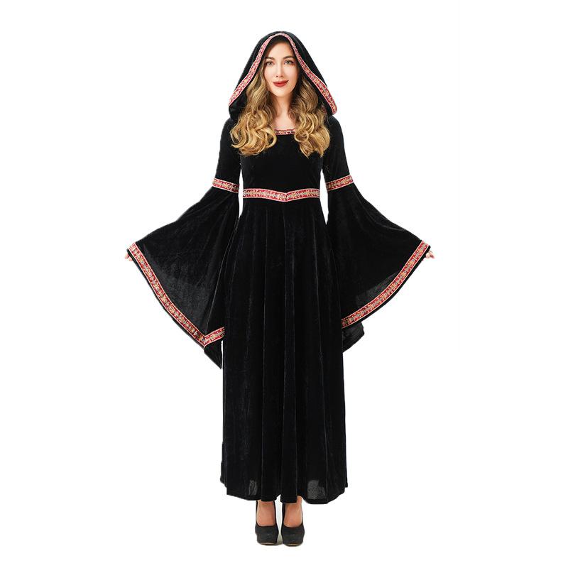 Halloween Kostüm für Erwachsene Mittelalterlich Vintage Renaissance Hof Hexe Kleid Lang