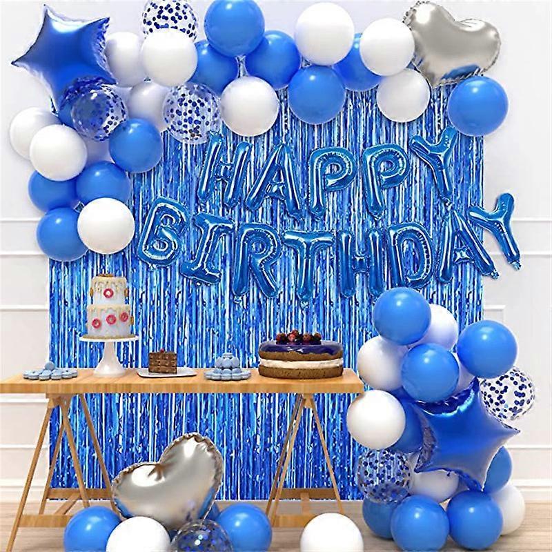 Birthday Decorations Set - 37 Pack Balloon Foil Fringe Curtain Backdrop Kit