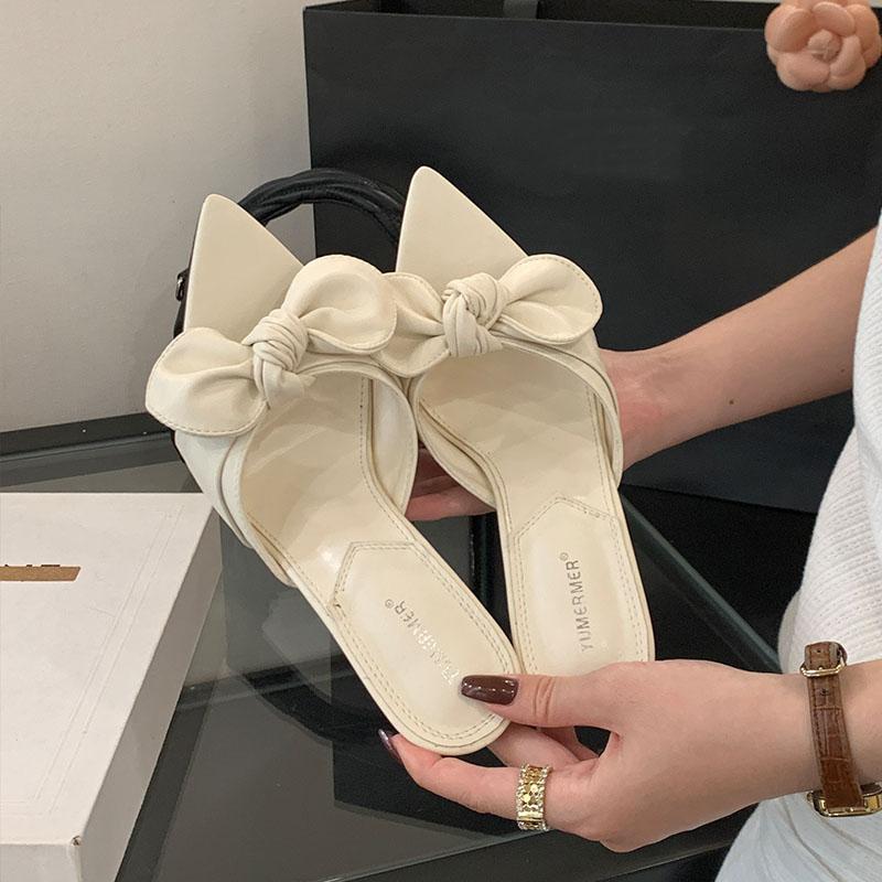 Fashion 2025 New Footwear Female Super High Heels Pumps Slides Shoes For Women Pointed Toe Fashion Butterfly-Knot Ladies Heels Shoes