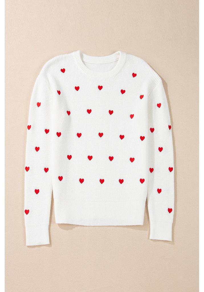 2025 Autumn Heart Print Women's Casual Pullover Sweater - European & American Style, Round Neck, Long Sleeve, Warm Wear