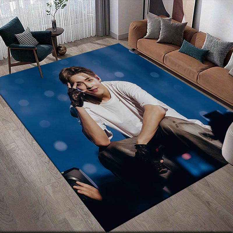 V Flannel Printed Carpet, Home Sofa Decoration for Living Room & Bedroom, Non‑Slip Play Flannel Floor Mat for Game Room
