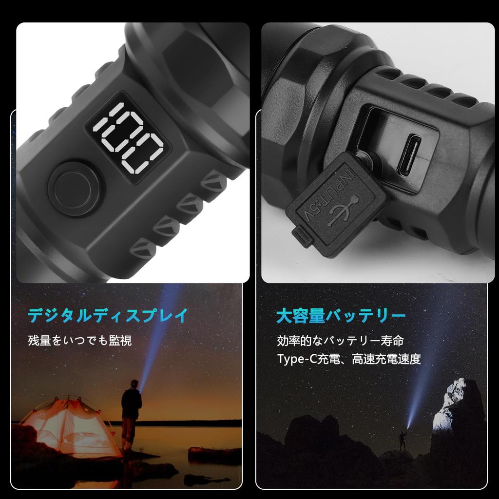 ABODXWERDI Powerful Rechargeable Emergency Flashlight with 3 Digital for Emergency Power First Outdoor Night and Dog Walking Flashlight, Compact,