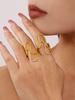 1 Fashion Niche High-end Exaggerated Stainless Steel 18K Gold Plated S-Wire Diamonds Open End Women's Ring
