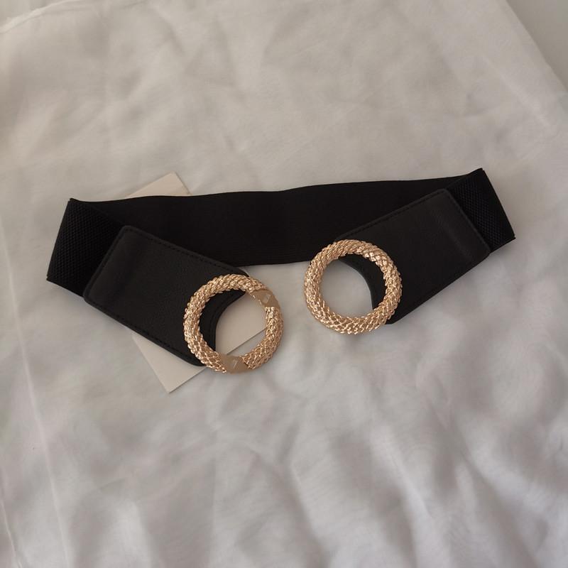 Minimalist Black Leather Look Waist Belt For Casual Dresses With Metal Closure