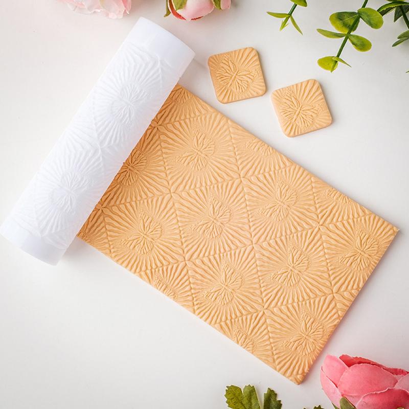 Soft Clay Rolling Roller Retro Butterfly Pattern Texture Non-stick Mud Easy Clean for DIY Earrings Pendant Handicrafts