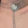 French Retro Floral Necklace For Women Elegant Glitter Adjustable Rose Tassel Necklace Light Luxury Summer Collarbone Chain