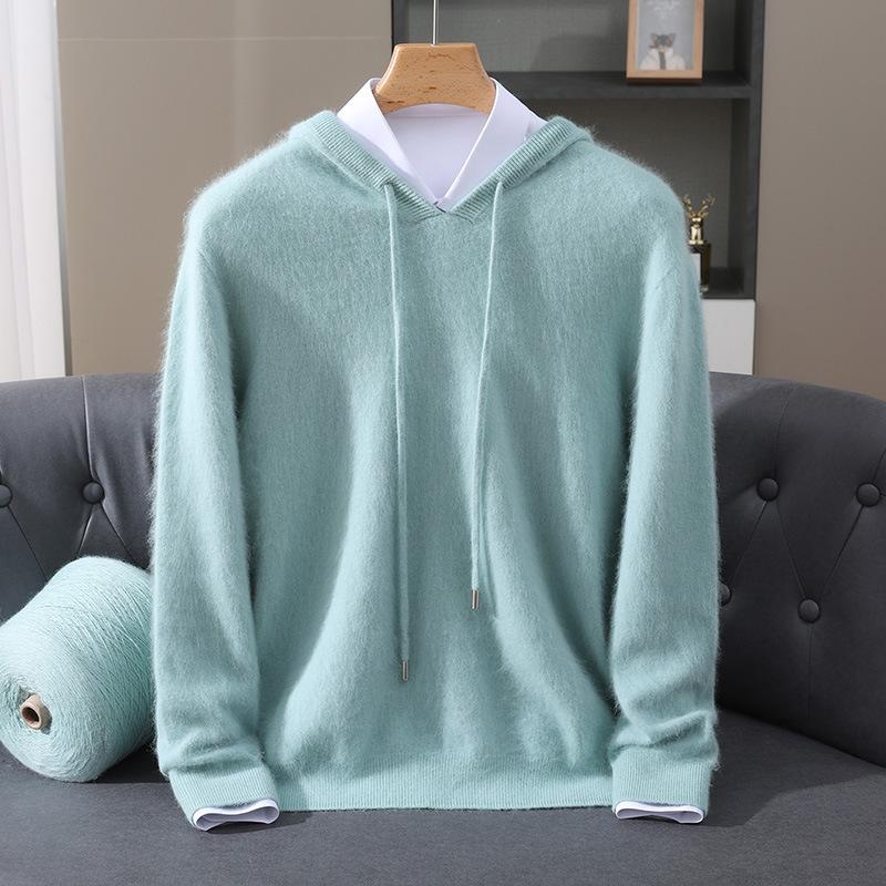 Autumn And Winter Mink Sweater Hooded Sweater Men'S Fashion Knitted Sweater Loose Casual Versatile Bottoming Shirt Hooded Top