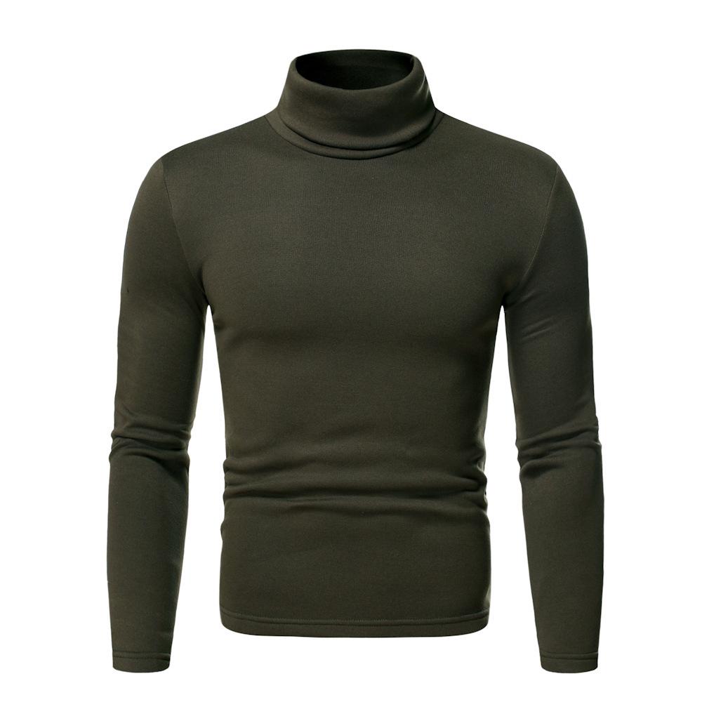 Men's High Neck Fleece Sweatshirt - Solid Color Autumn/Winter Pullover Base Layer T-shirt