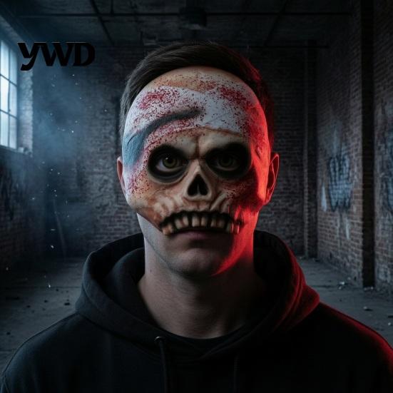 Full Head Mask Realistic Halloween Skull with Bandages And Blood Stains, Scary Latex Horror Prop Half Face for Haunted House Cosplay, Zombie