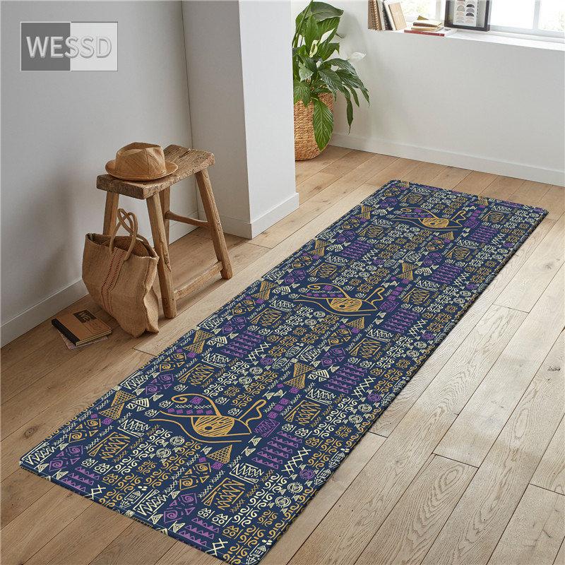Egyptian Script Kitchen Runner Rug Retro Ethnic Style Floor Mat Non-slip Long Bathroom Carpet Toilet Mat Absorbent Bedside Mat