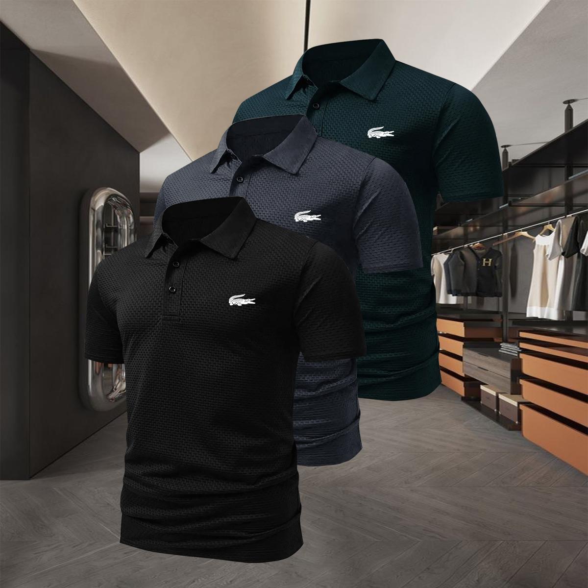 Unique Style Casual 3-delige heren polo set met een eenvoudig 3-knops kraagontwerp, geschikt voor de golfbaan, het kantoor en dagelijkse kleding. S grijs/zwart