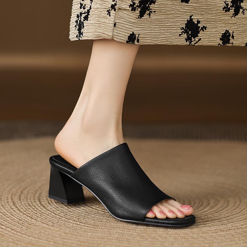 Mode 2025 Sommer Damen Schuhe Peep Toe Damen Sandalen Echtes Leder Damen Hausschuhe Elegant Gladiator Pantoletten Mittlere Absätze Partyschuhe