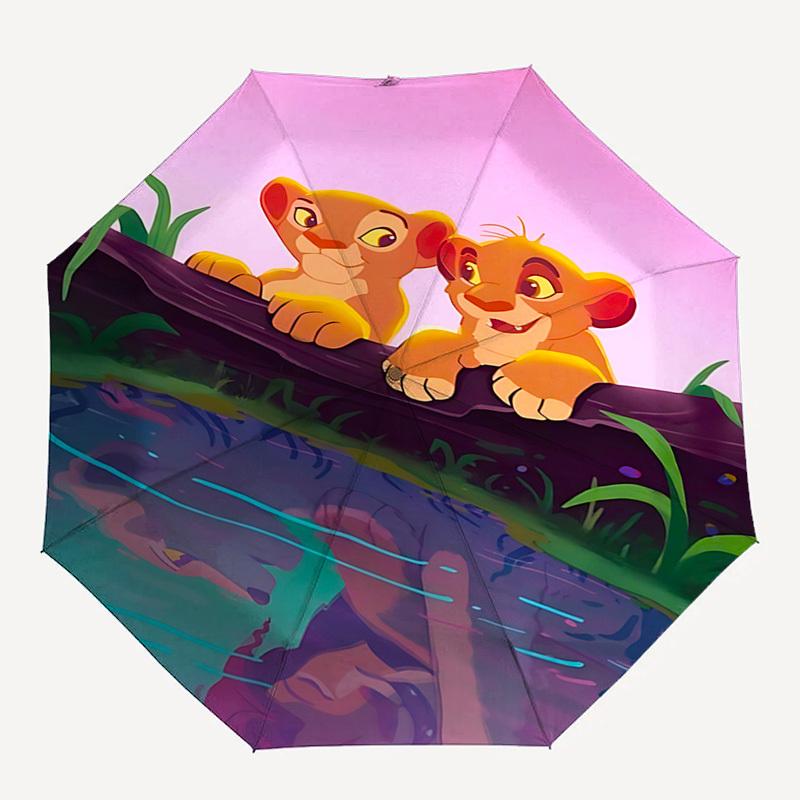 Lion Cubs, Reflection Themed Automatic Opening and Closing Umbrella, Brightly Colored 8-rib Portable Umbrella, Suitable for Men and Women, A Perfect G