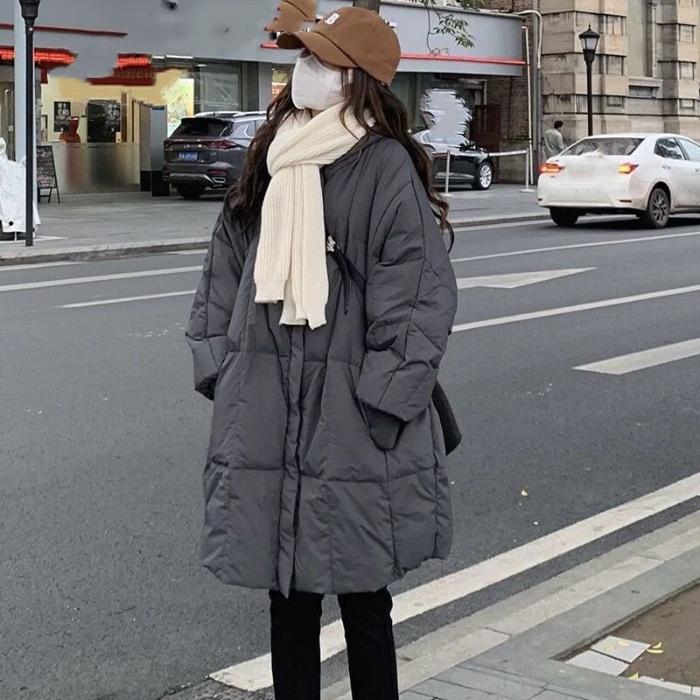 

Зимняя пуховая куртка женская средней длины, толстая стеганая куртка большого размера, свободная повседневная стеганая куртка в ретро-стиле, тренд L