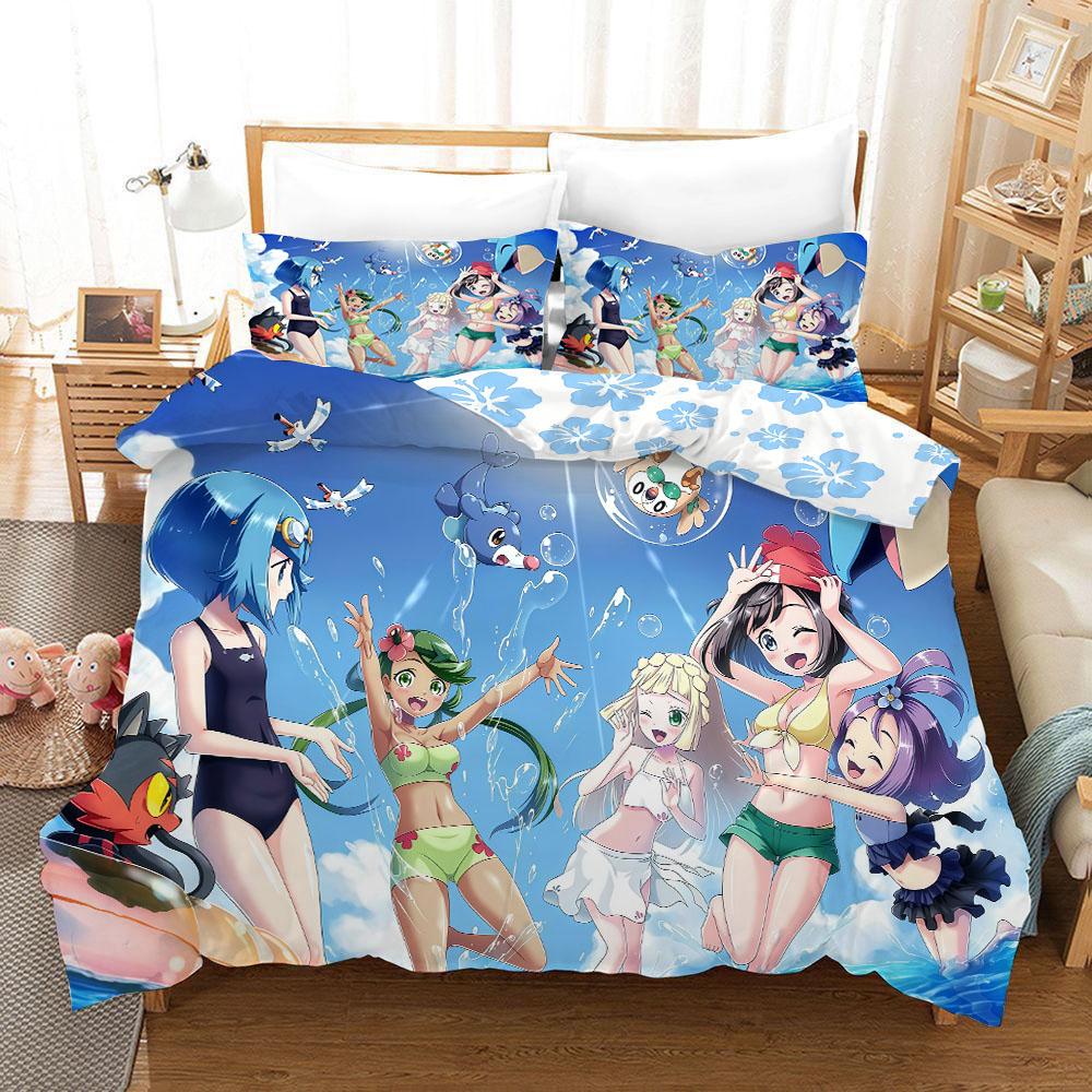 Bedding Set Anime Cartoon 3Dpokemonzd Children Bedroom Quilt Cover Boy Girl Bedclothes Single Double King Duvet Cover Gift