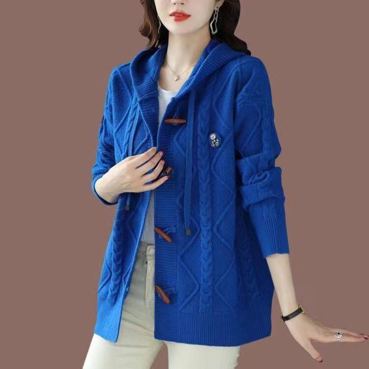 Corner buckle knitted cardigan women's early autumn new autumn and winter thickened lazy loose top sweater women