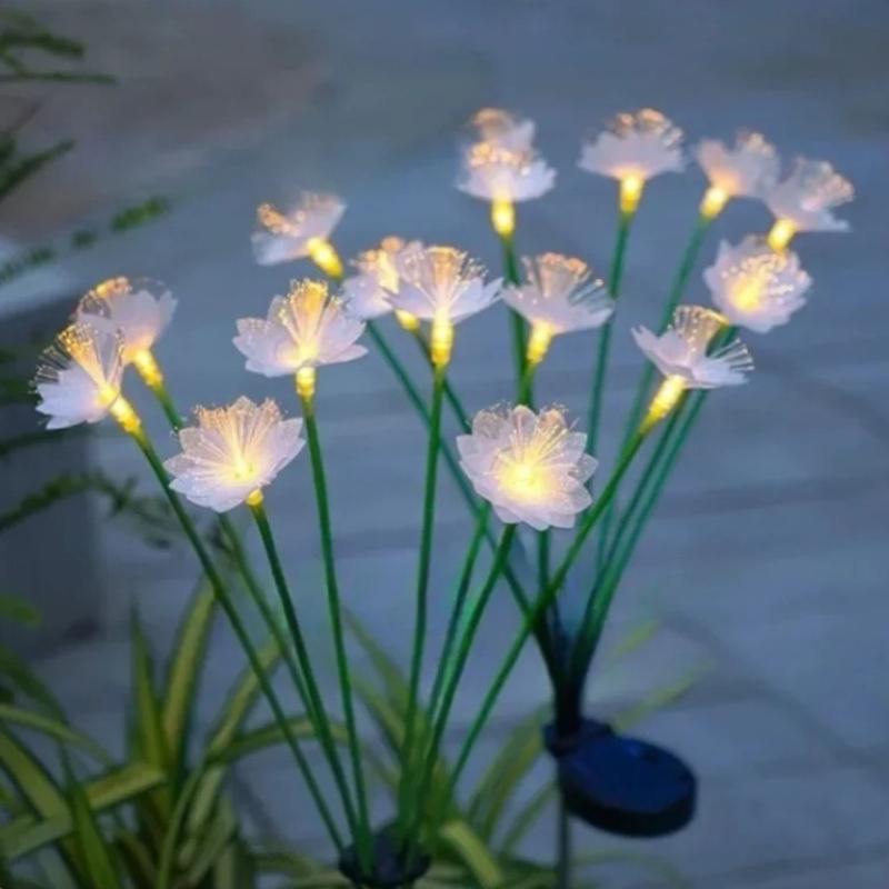 Solar Fiber Optic Flower LED Lights 6 8 10 Heads Warm Light Outdoor Garden Lawn Decor Mood Lamp for Party Yard Patio Landscaping