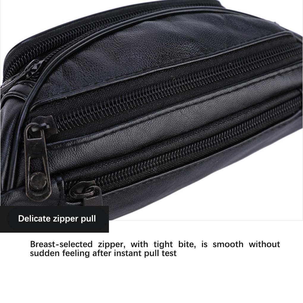 Leather Zipper Closure Waist Bag Men's Outdoor Waterproof Pocket Pouch Fanny Shoulder Bags Purse Travel Riding