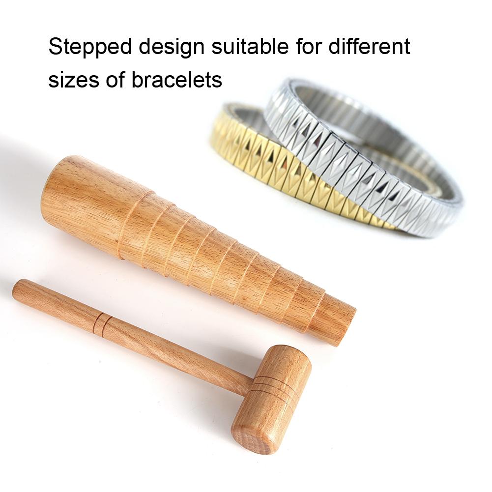 2pcs Set Wooden Mandrel Sizer Jewelry Making Adjust Bangle Sizing Measurement Stick Hammer Tool Set