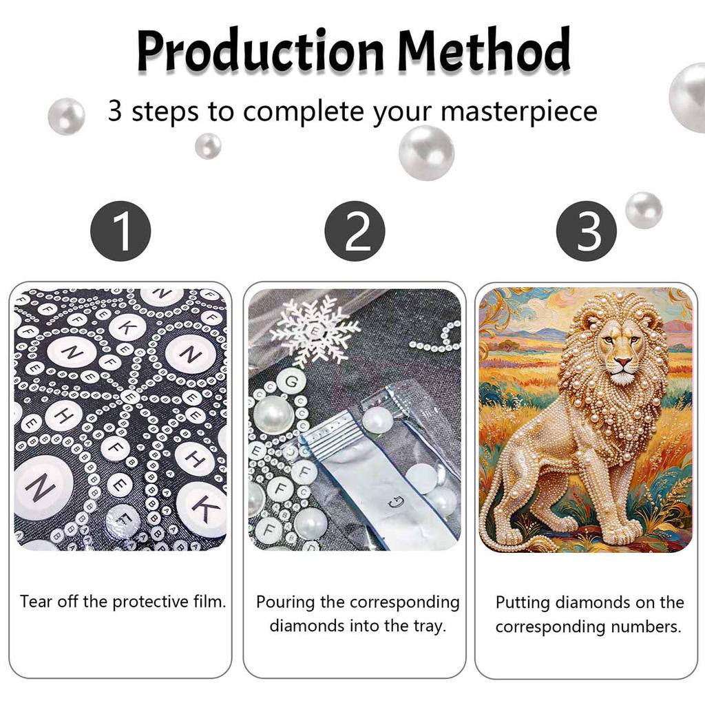 Kit Perle Leone Maestoso Pittura Artistica 5D con Strass Rotondi Fatta a Mano Quadro da Parete Decorazione Elegante per la Casa Regalo per Uso Quotidiano e Festivo