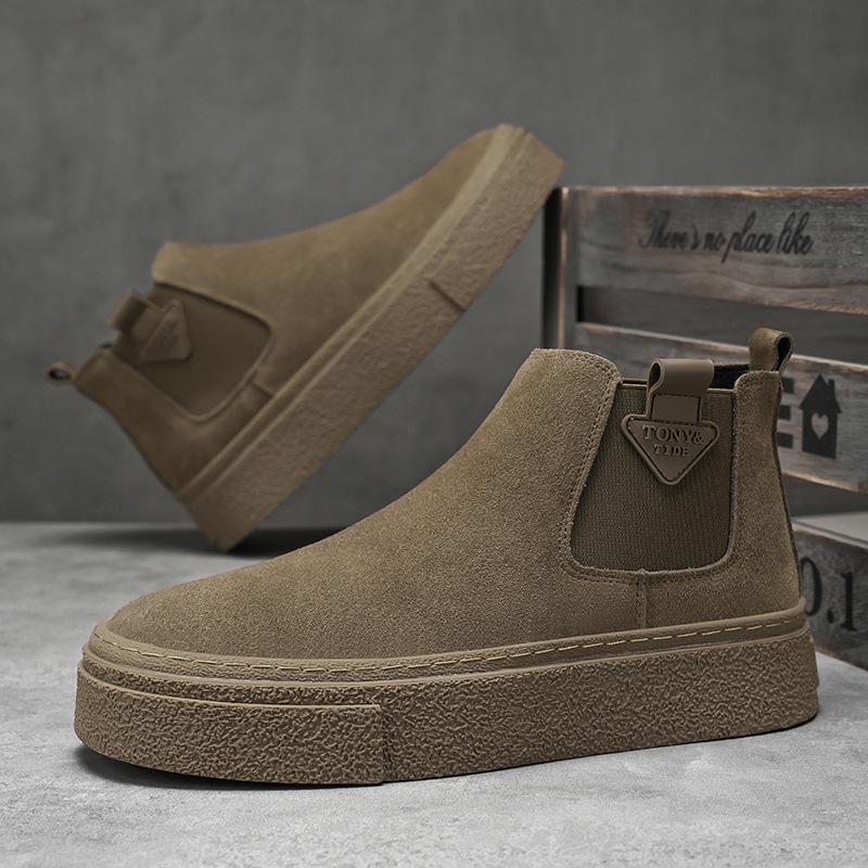 Chelsea boots herr 2024 höst och vinter sammet Martin-kängor mångsidiga retro en-pedal högklackade kängor tjocksulade korta kängor herr