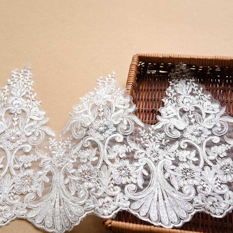 1 Yard White Flower Mesh Lace Trim Applique Wedding Dress Sewing Decoration