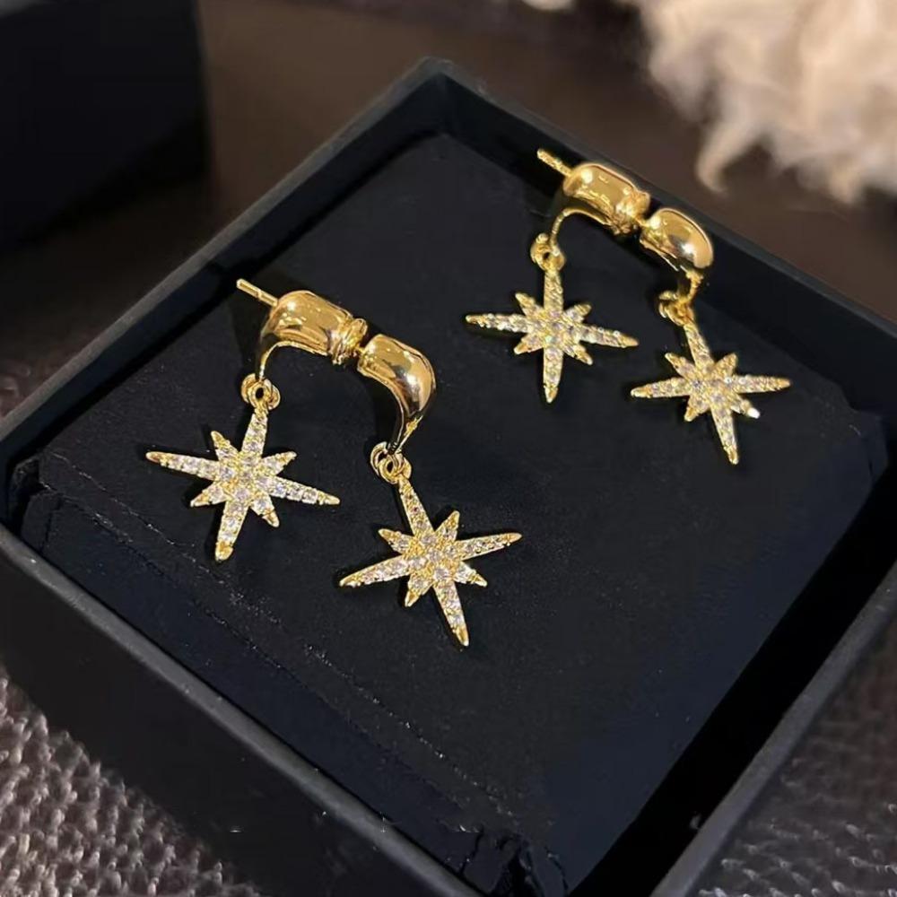 Fashionable Double-sided Star-shaped Earrings Shiny Studded Rhinestones Pendant Earrings Star Eardrop Gifts