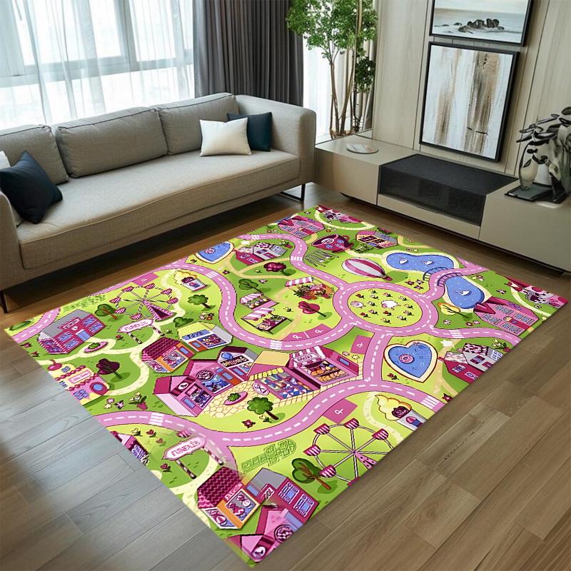 

Pink Amusement Park Kids Play Rug, Interactive Town Road Track Carpet, Non-Slip Washable Play Mat for Toddler Bedroom Carpet 50cm x 80cm