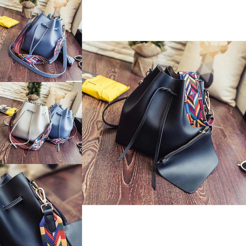 Elegant Fashion Women Colorful Wide Strap Bucket Shoulder Bags For Versatile Style