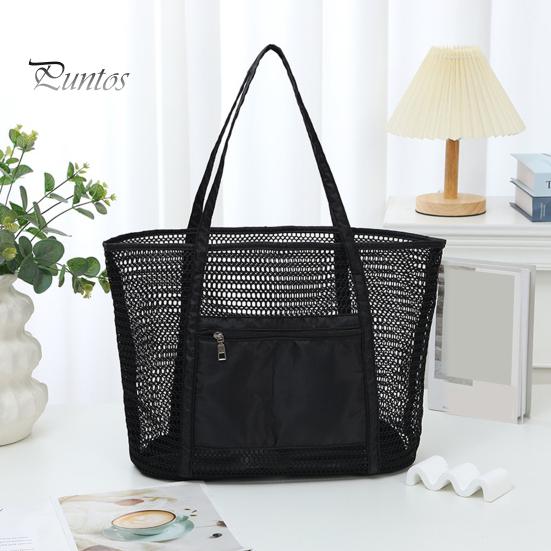 Beach Bag Large Capacity Summer Travel Mesh Tote Bag with Large Pocket Sand-proof Woven Shoulder Handbag