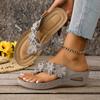 Women's Summer Wedge Floral Thong-Style Slide Sandals, Fashionable Casual Footwear, Available In Large Sizes.