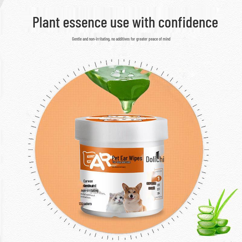 130 Pet Tear Stain & Ear Cleaning Wipes for Cats & Dogs - Eye Safe, Odor Removal