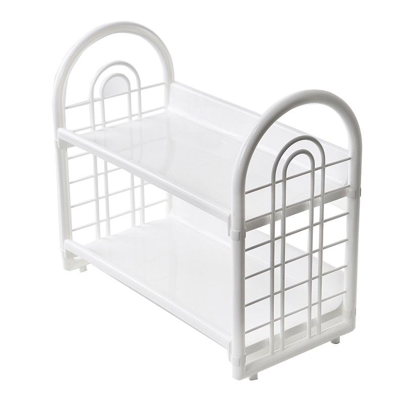 2-Tier Hollow Out Desktop Storage Rack | Retro Style Plastic Organizer Shelf For Kitchen/Bathroom/Office