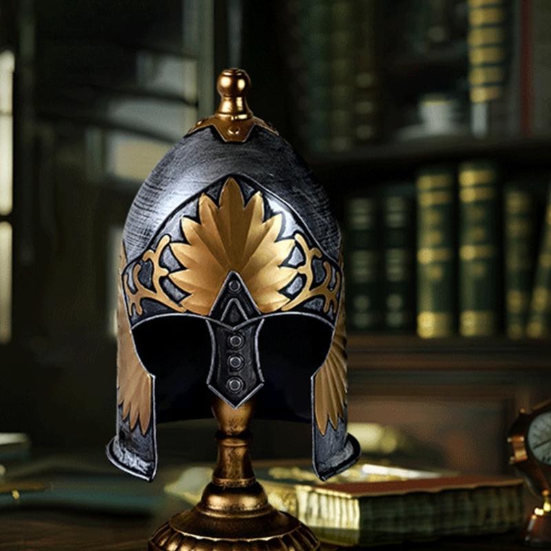 Ancient Greek Medieval Styles Helmets Sculpture with Base Historical Display Headpiece Ornament Home Office Desk Art