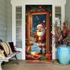 Cartoon Santa Elk Linings For Christmas Doors Kids Room Door Cover Banner Indoor Outdoor Porch Large Decoration New Year Decors