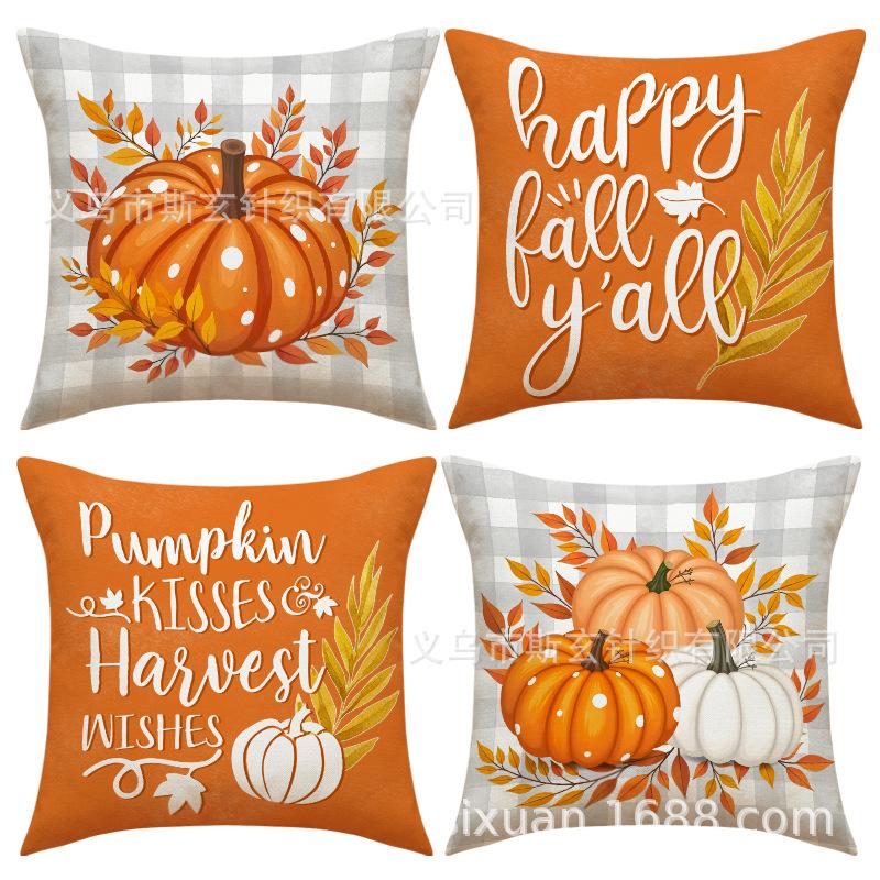 New Autumn Set Pillow Case Linen Print Pumpkin Cushion Home Holiday Decoration Sofa Cushion