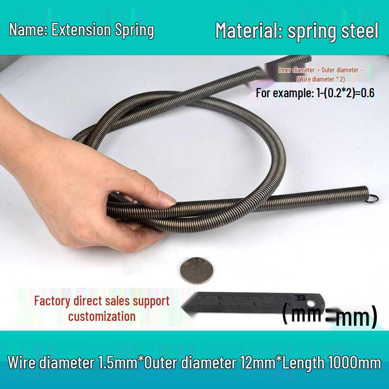1m Spring Coil Extension with Hook - Strong Tensile Force, Thin Soft Sheath, for Tarpaulins & Sliding Doors