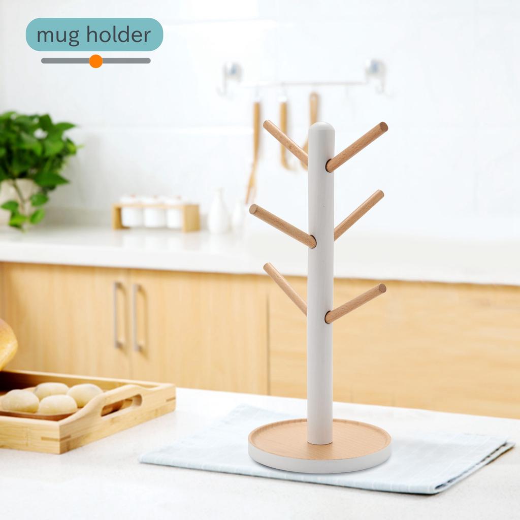 Holzbecher Aufhänge-Display-Ständer Getränkegeschirr-Regal mit 6 Haken Baumform Holz Kaffee-Tee-Tassen-Aufbewahrungs-Halter-Ständer