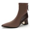 Pointed short boots women's thick heel new women's boots medium heel fashion boots splicing style retro medium boots